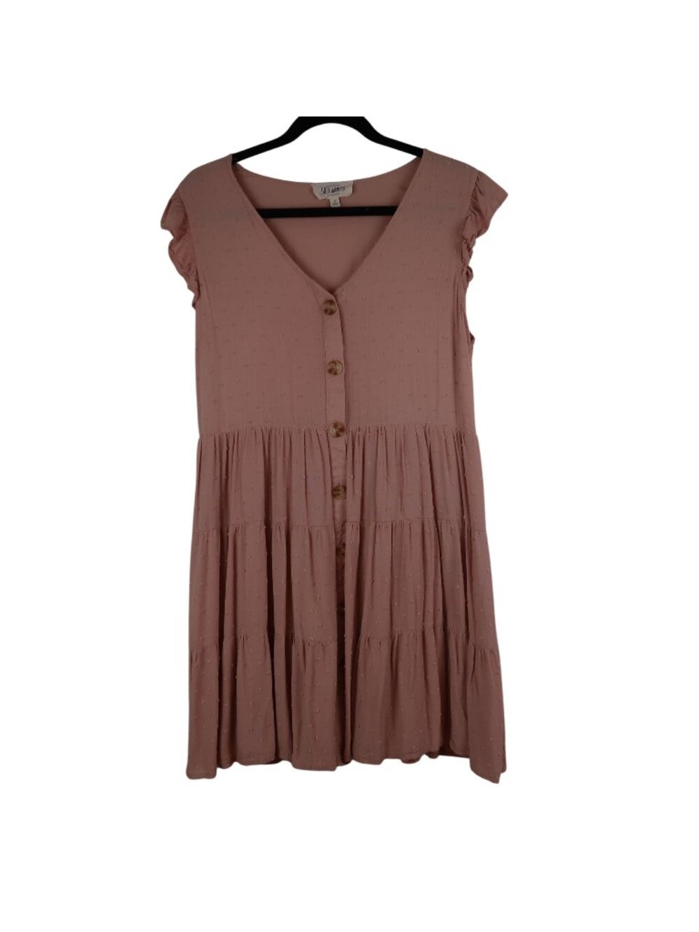 Sweet Wanderer M Dusty Pink Tiered Button Front Midi Dress Cottagecore Dainty